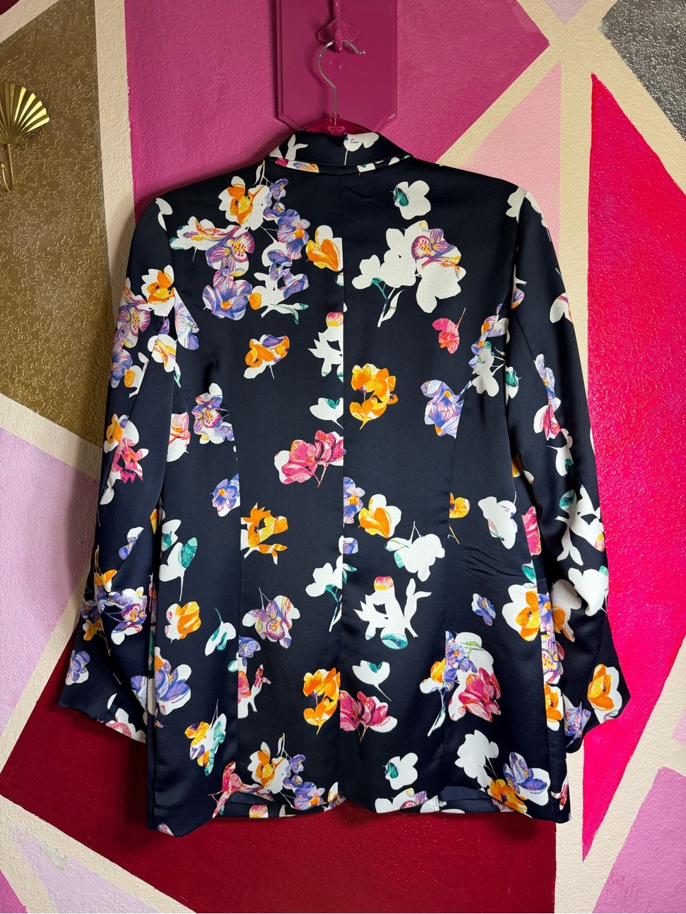 And The Why Navy Floral Satin Open Front Blazer Jacket Multicolor Print Size S - Picture 2 of 8
